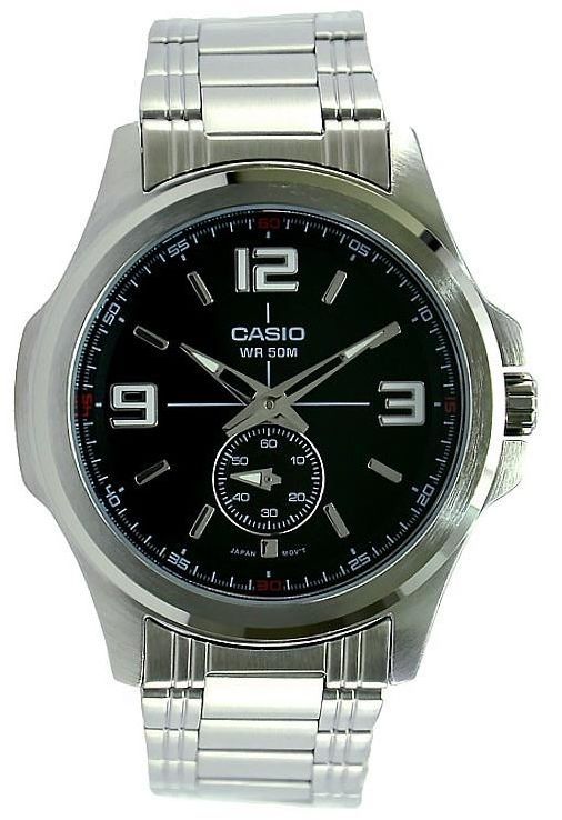 Casio Watch for Men MTP-E112D-1AVDF Analog Stainless Steel Band silver & Black