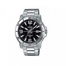 Casio Men's Silver Tone Stainless Steel Black Dial Analog Watch MTP-VD01D-1BVUDF