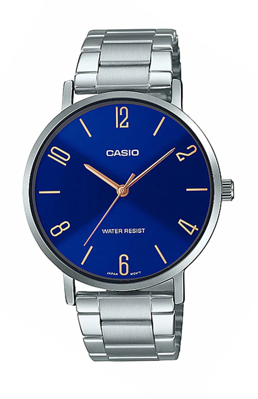 Casio MTP-VT01D-2B2 Men's Stainless Steel Minimalistic Blue Dial 3-Hand Watch