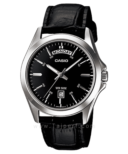 Casio Mtp1381l-1a Men's Classic Leather Band 50m Day Date Black Dial Watch